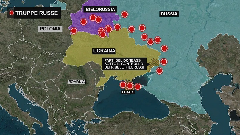 Mappa attacchi all'Ucraina (fonte: rainews)
