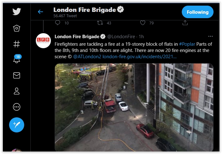 Londra, vigili del fuoco, incendio